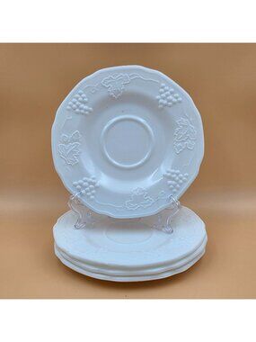 Colony Harvest Milk Glass Grape and Leaf Saucers Set of 4 Vintage White Glass